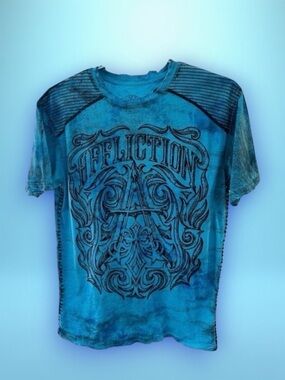 Affliction Men's Turquoise Black Short Sleeve T-Shirt Large